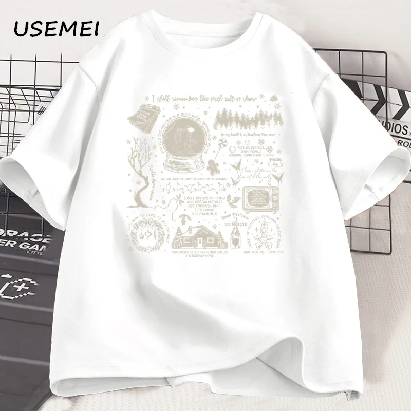 Vintage Christmas Christmas Song Lyrics T Shirtb Cotton Short Sleeve Concert T-shirt Merry Swiftmas Printed Graphic Tees Tops