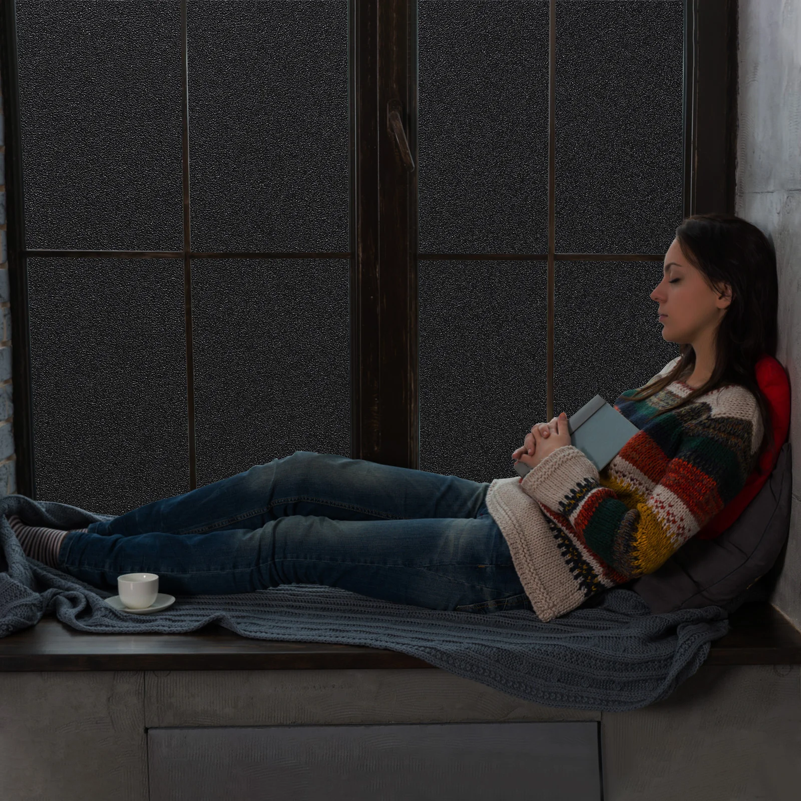 

2m Self-Adhesive Privacy Window Film Blackout Darkening Film for Windows Doors Cabinets Room Darkening Block Light Window