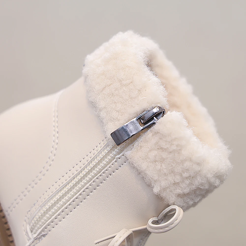 Zimowe buty z imitacji futra dla dziewcząt, wodoodporne botki dla nastolatek ze skóry PU, antypoślizgowe, grube, ciepłe buty bawełniane dla dzieci.