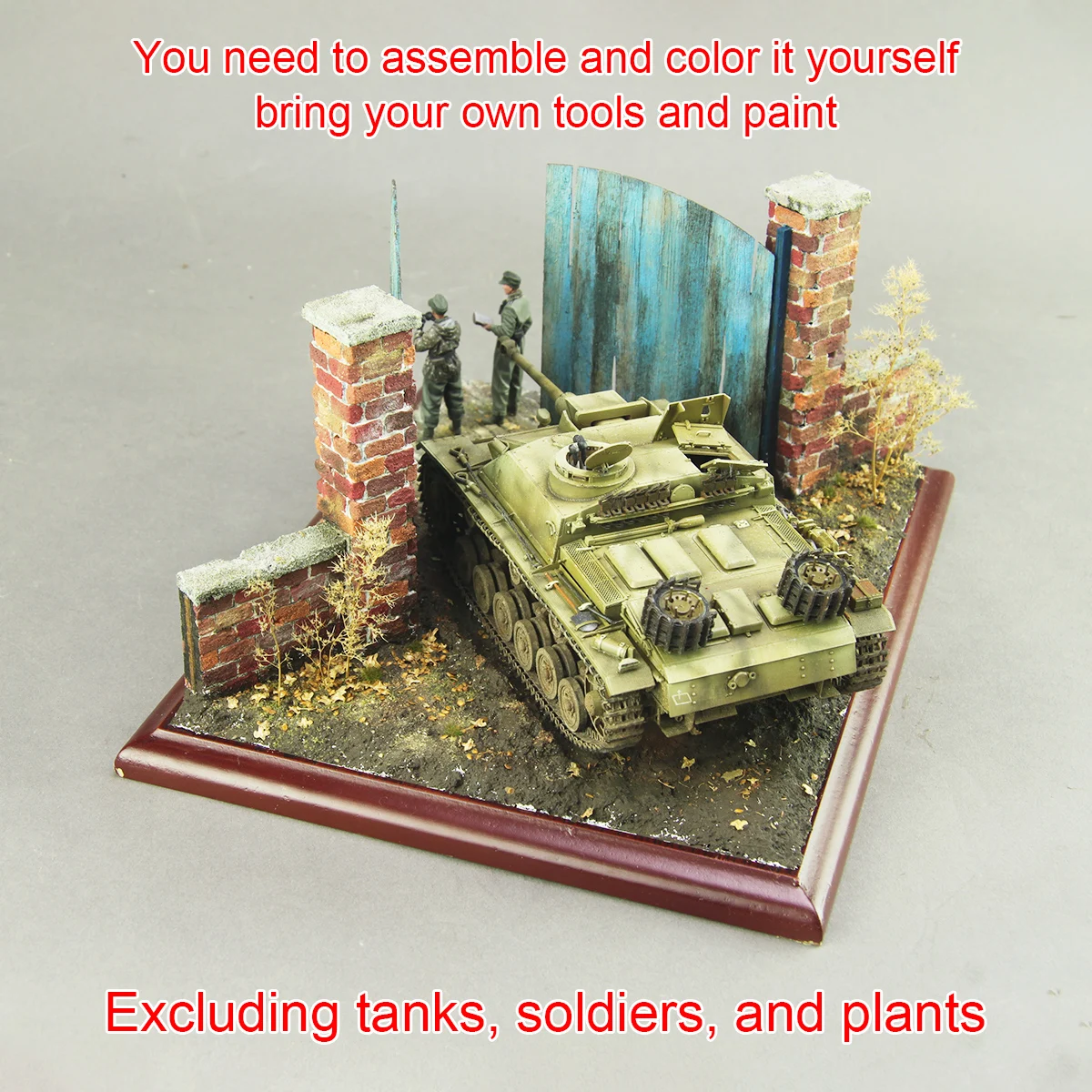 Architekturmodell-Bausatz Holztüren Diorama Maßstabsmodell-Kit Panzer Holz-Displaybasis Auto-Ausstellungsständer 1/35 – Detail 4