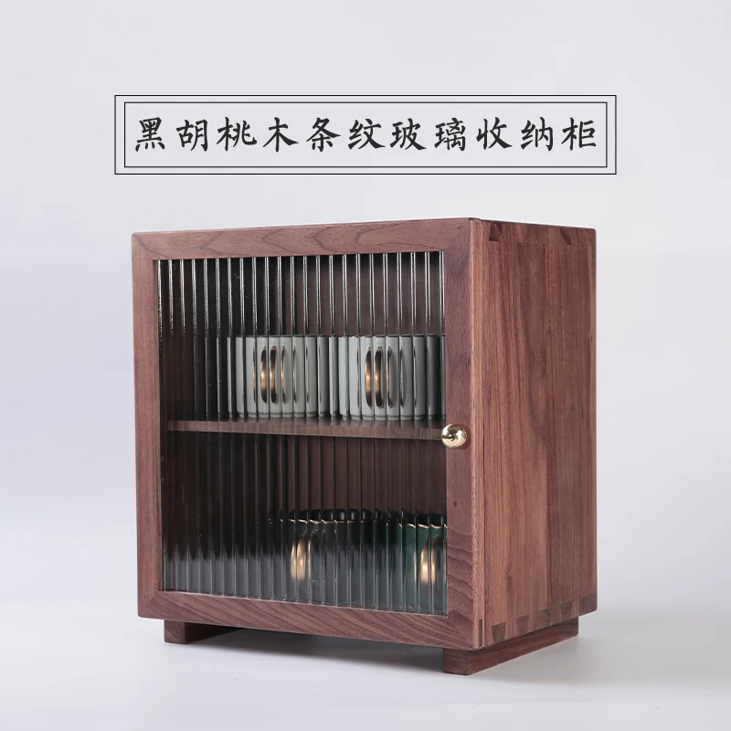 Black walnut desktop storage glass cabinet Solid wood locker Skin care Cosmetics Cup sorting storage cabinet