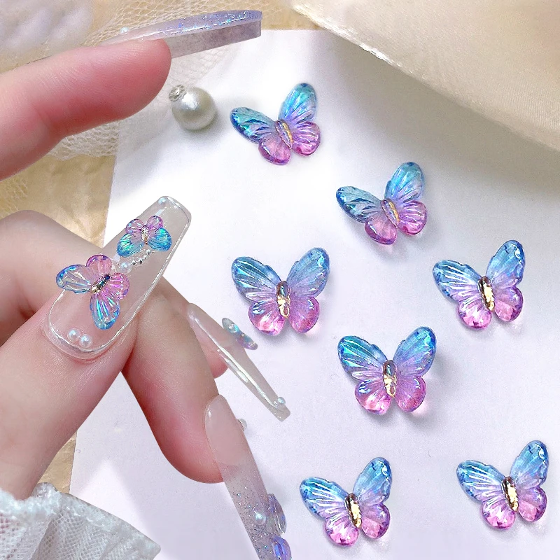 30/20Pcs Auroras White Butterfly 3D Nail Art Decoration DIY Colorful Nail Charms Manicure Glow in dark Nail Decoration Jewelry