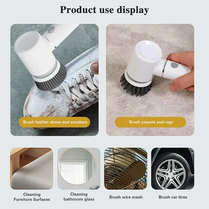 Xiaomi Youpin Electric Cleaning Brush Cordless Spin Scrubber With Replacement Heads Rechargeable Kitchen Cleaning Brush