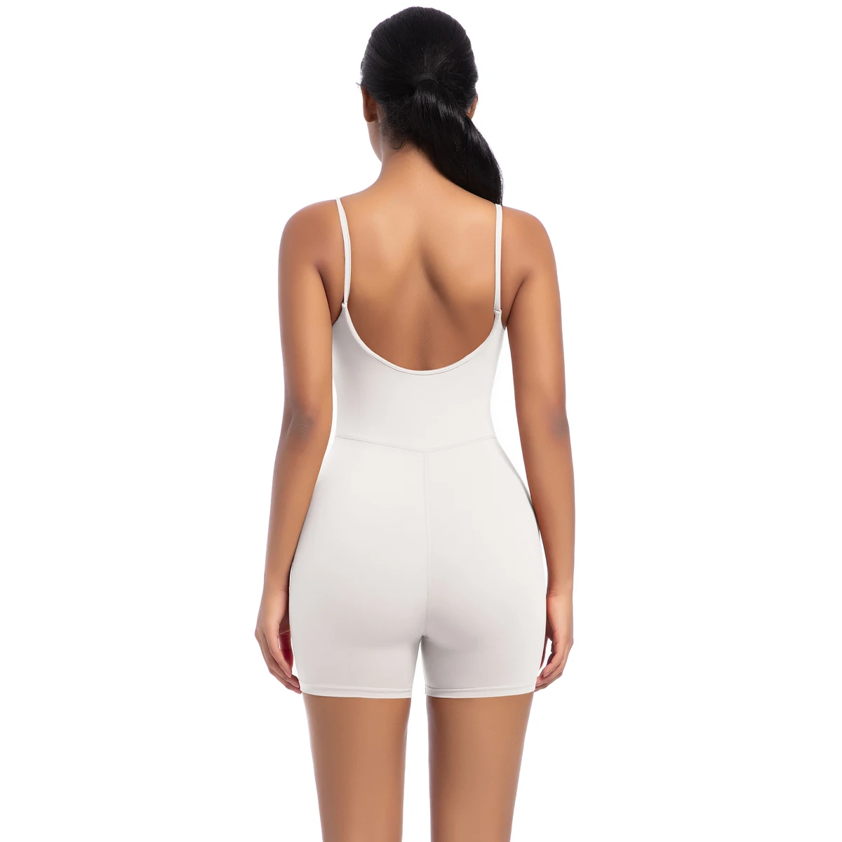 Hochfester Trainings-Stretch-Bodysuit für Frauen, Einteiler, schnelltrocknend, Hüft-Push-Up, Fitness-Shorts, Träger-Jumpsuit – Detail 33