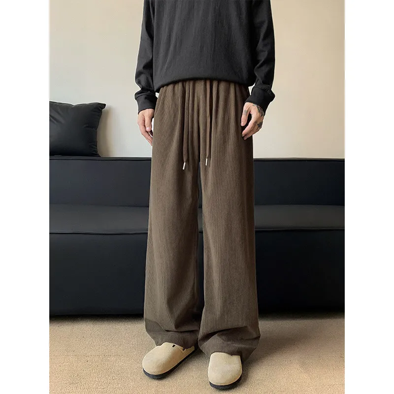 

Вельветовые брюки цвета хаки в американском стиле ретро, мужские свободные прямые брюки, элитные драпированные повседневные брюки, молодежный весенний сезон, сле