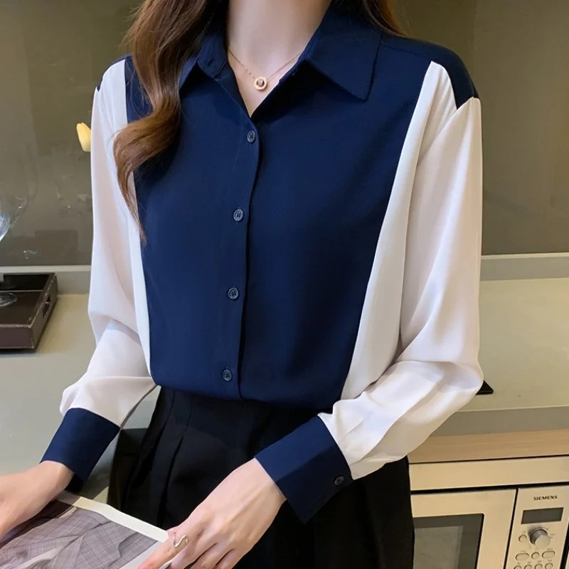 

Faionable Chiffon irt Color Blo Long Sve Women's High End Spring Autumn Top Ele Small irt Trendy Commute Sle