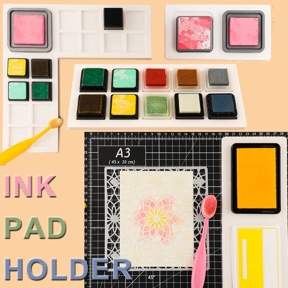 Non-Slip Silicone 4 Style Ink Pad Holder For Card Album Making L-Shape Rectangle DIY Storage Tool