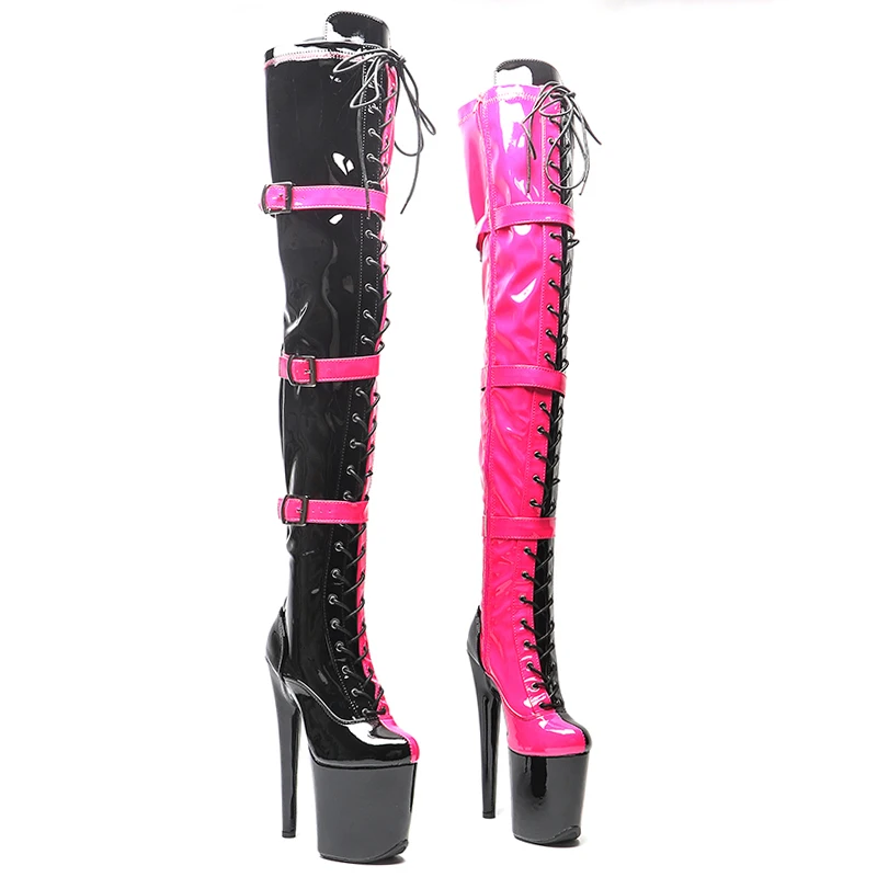 

Leecabe 20CM/8inches Patent mix color Belt Style Trend fashion High Heel platform party stripper heel Pole Dance boots