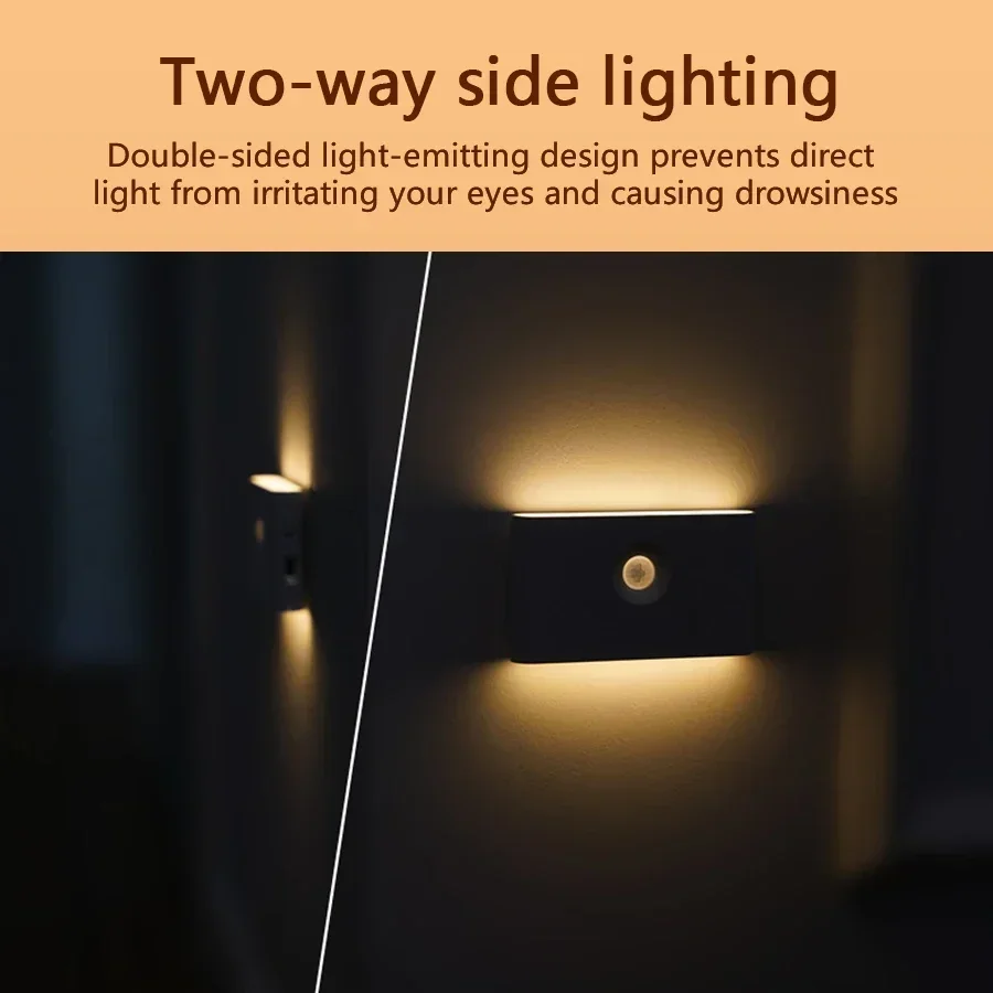 LED Magnetic Body Sensor Night Light White Upside Down USB Rechargeable Bedroom Bedside Bathroom Cabinet Kid Room Night Lighting