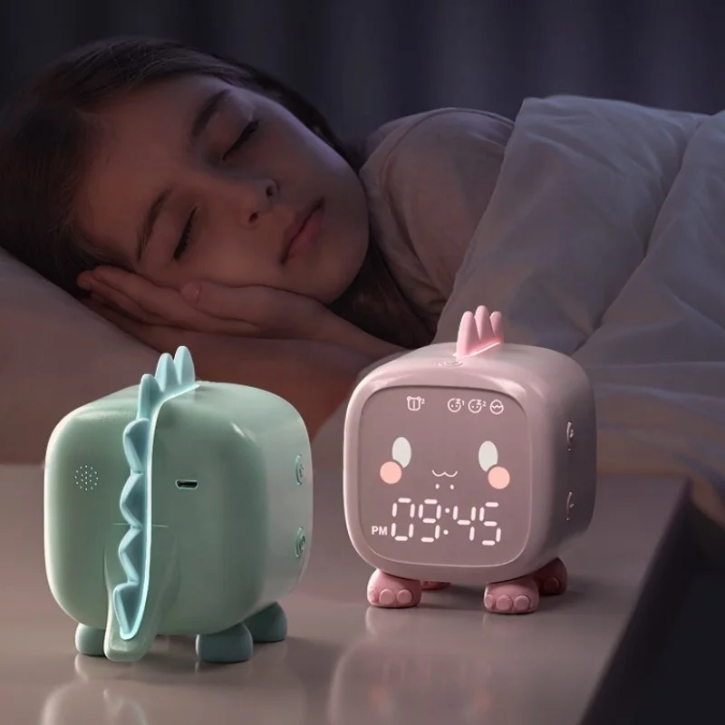 Reloj despertador de dinosaurio para niños, reloj Digital Led con luz nocturna, entrenador de sueño, repetición automática para habitación de niños y dormitorio