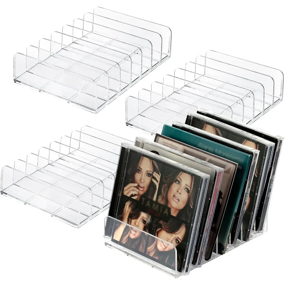 

4 Packs Clear CD Holder, 7 Slot CD Storage Box Tray CD DVD Display Rack Holds up to 14 Standard CD Cases, Plastic Divider