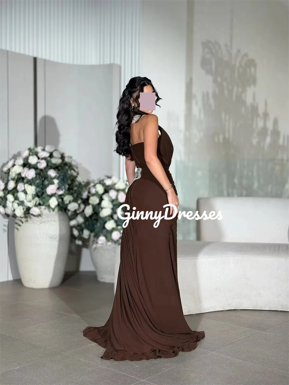 Vestidos de noite femininos personalizar plissado a linha decote colher vestidos de ocasião formal até o chão com zíper até vestidos sem mangas