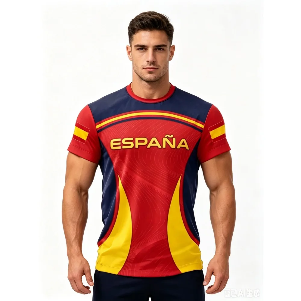 Maillots de football d'été 2026 Espagne pour hommes – T-shirts classiques God Spain à manches courtes, décontractés, col rond, style sportif, vêtements pour homme