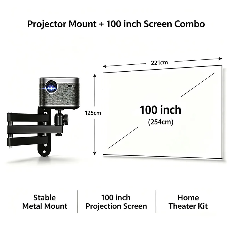 Yovanxer Foldable Aluminum Retractable Projector Mount White Grid ALR Screen 100" 16:9 Portable Home Theater Kit for Home Hotel