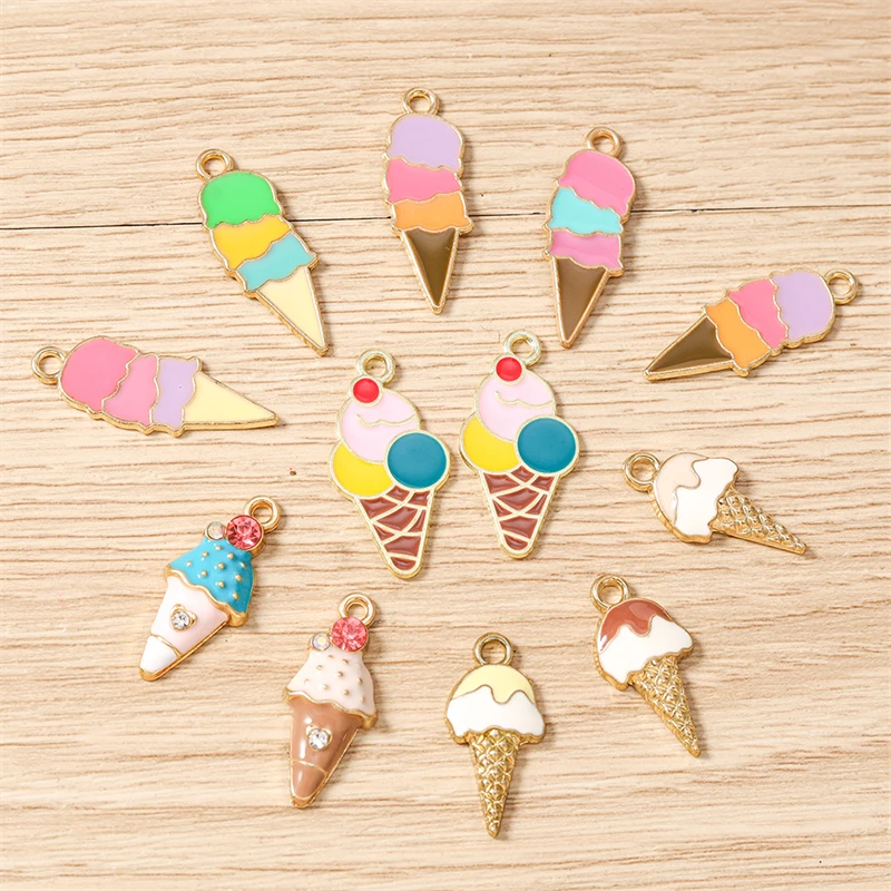 10 Stück Gemischte Niedliche Emaille Sommer-Eiscreme-Anhänger für Schmuckherstellung, Ohrringe, Halsketten, Armbänder, DIY-Bastelzubehör – Detail 3