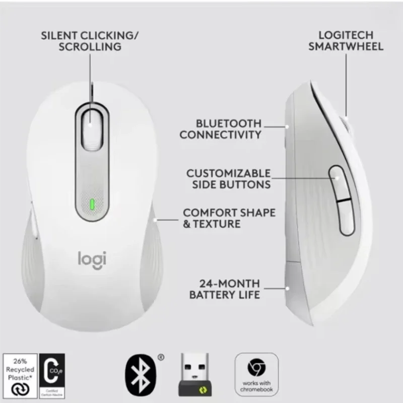Logitech M650/M650L/M750 Wireless Silent Mouse Ergonomic with  Smooth Scroll for Laptop PC Plug and Play, Not G HUB-Supported