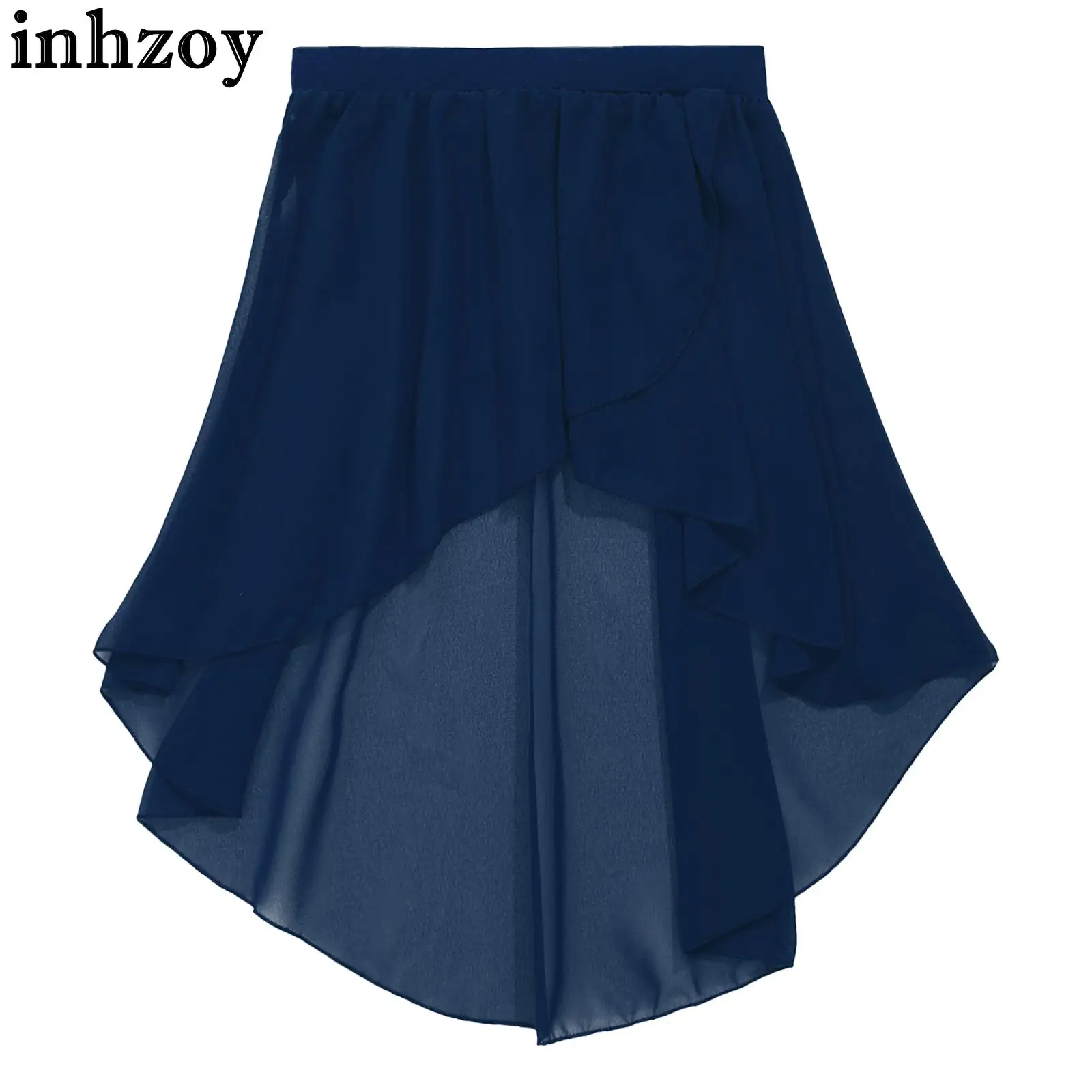 Children Girls Elastic Waistband Hi-Low Chiffon Skirt Modern Lyrical Dance Jazz Latin Ballet Skating Stage Performance Dancewear