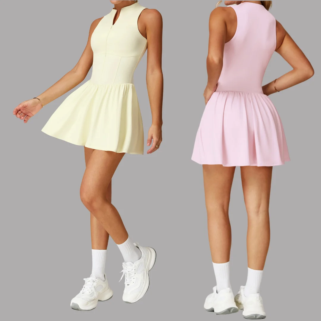 

Tennis Skirt Sports Fitness Stand-up Collar Anti-light Golf Badminton Casual Fitness Workout Clothing Gym Yoga Suit for Women