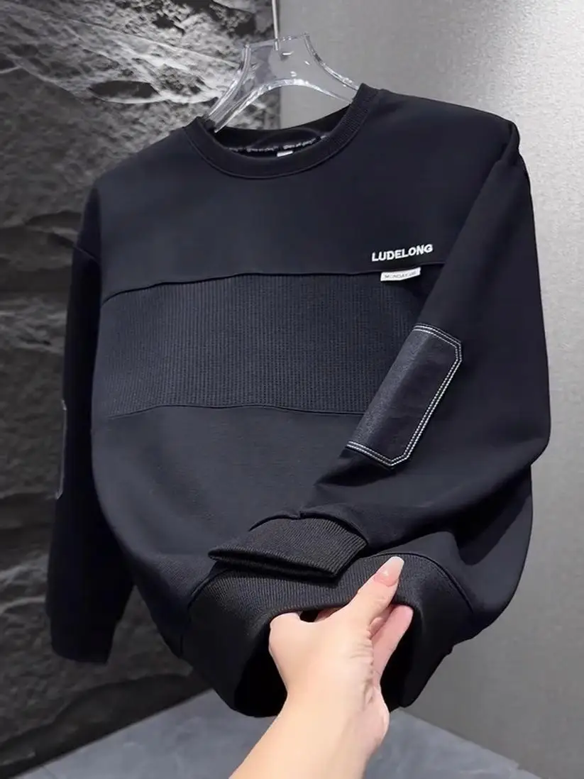 

Повседневный свитшот с круглым вырезом и пэчворком, мужской, модный, с цветовыми блоками, прямого кроя, из хлопка и полиэстера, антиоксидантный, осенне-зимний, новинка