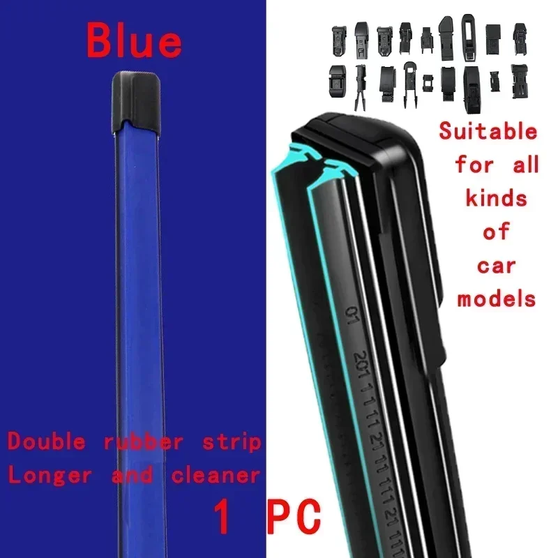 

Blue Car Windshield Wiper blades Universal Soft Double layer Rubber Frameless Bracketless wipers 14" 16" 19" 20" 21" 22" 24"26"