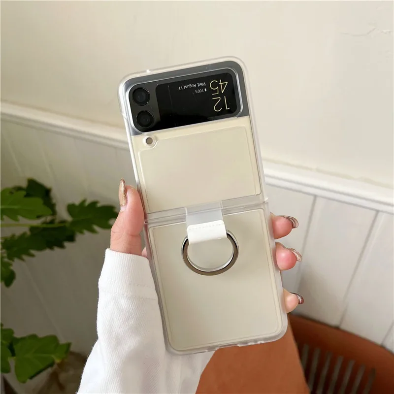Suitable for Samsung Z Flip 5 Mobile Phone Case Transparent Frosted Ring Case Galaxy Zflip3 ShockProof Cover Zflip4 Frosted Case