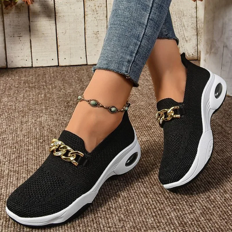 SyfIyno Women's Shoes Slip-on Women's Vulcanize Shoes Fashion Metal Decoration New Plus Size Breathable Solid Color Casual Shoes