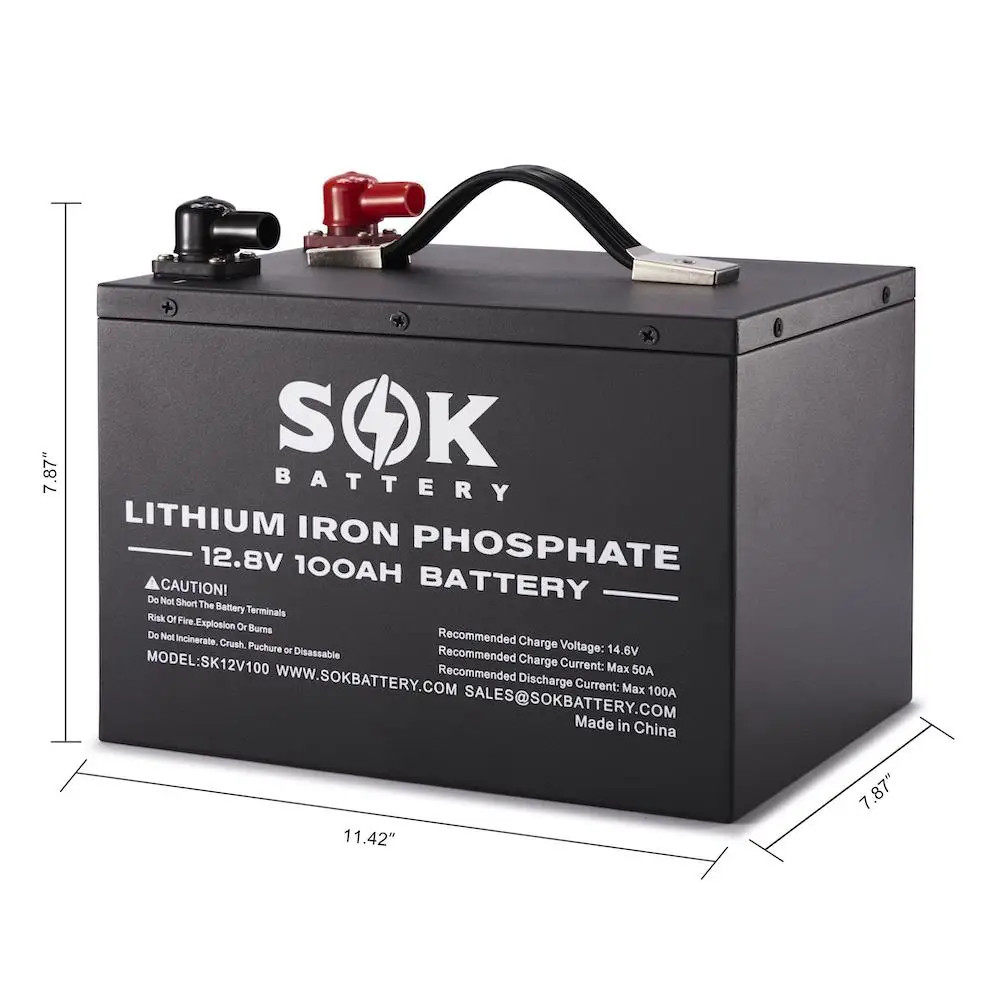 

SOK 12V 100Ah Lithium Iron Phosphate LiFePO4 Deep Cycle Battery with Built-in 100A BMS 7000+ Cycles