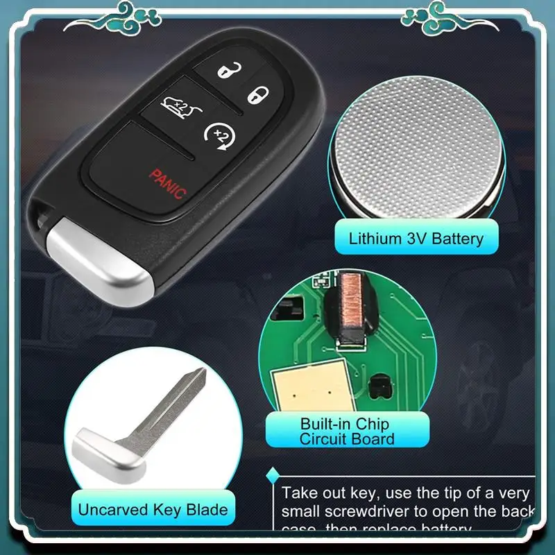 ABTU-llave de coche mando a distancia de entrada sin llave GQ4-54T 433Mhz ID4A Chip para Jeep Cherokee 2014-2020 5 botones 68141580AA 68141580AB