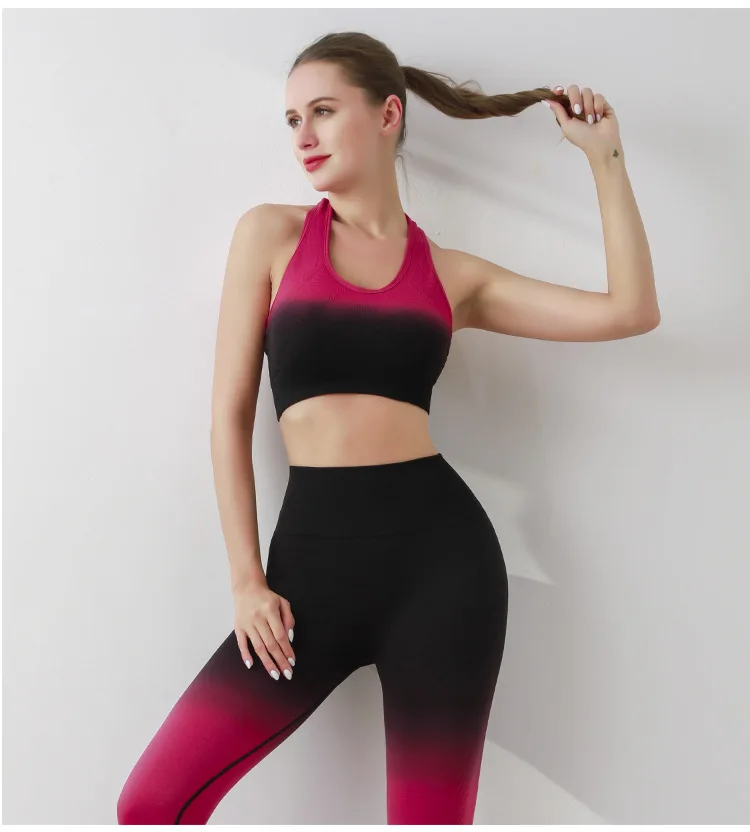 Yoga Basic 2pcs Seamless High Stretch Yoga Set Tracksuit Gym Set Crisscross Back Cami Hip-hugging Tummy Control Leggings