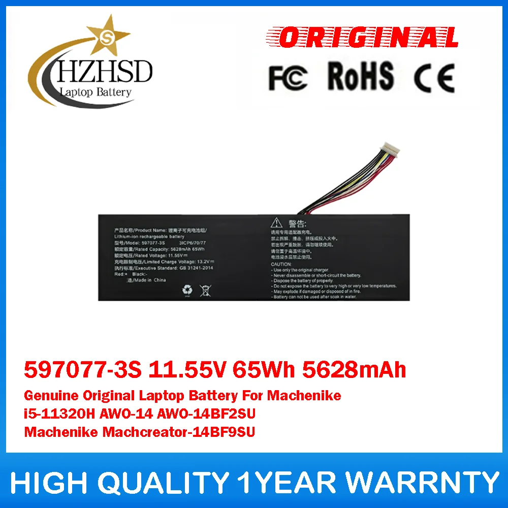 

597077-3S 11.55V 65Wh 5628mAh Genuine Original Laptop Battery For Machenike i5-11320H AWO-14 AWO-14BF2SU Machcreator-14BF9SU