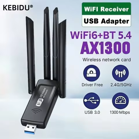 1300Mbps WiFi Network Card 2.4G/5Ghz Bluetooth 5.4 Wi-Fi Dongle AX1300 USB 4-Antenna Wireless Receiver For PC/Laptop Driver Free