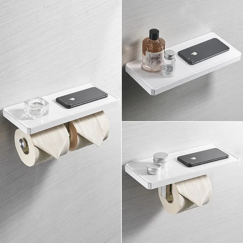 Modern Creativity Paper Holder White Resinous Panel & 304 Stainless Steel Paper Rack Toilet Phone Shelf Phone Rack  ZM309