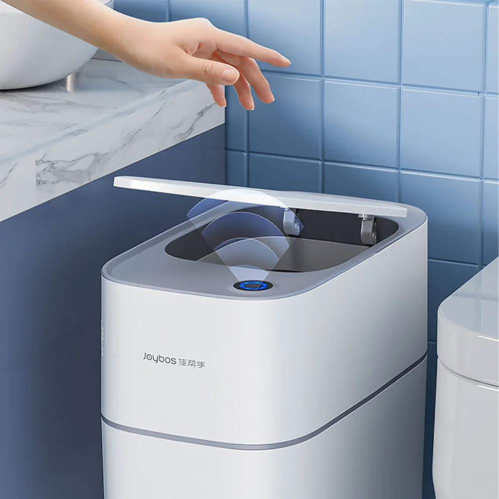 Joybos automatic sensor smart bathroom trash can narrow 9L ABS luxury self sealing garbage bin with lid touchless trash can