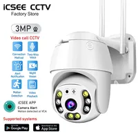 Outdoor PTZ Wifi IP Camera 3MP HD Auto Tracking with Color Night Vision Two-Way Audio CCTV Security Monitor iCSee