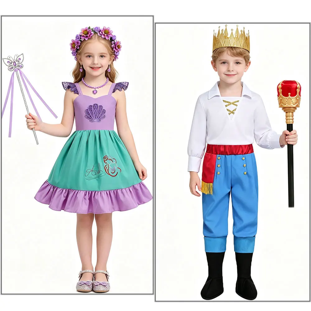 

Christmas Little Mermaid Princess Baby Boys Halloween Costume with Crown Carnival Cosplay Party Dress up Kids Eric Prince Outfit