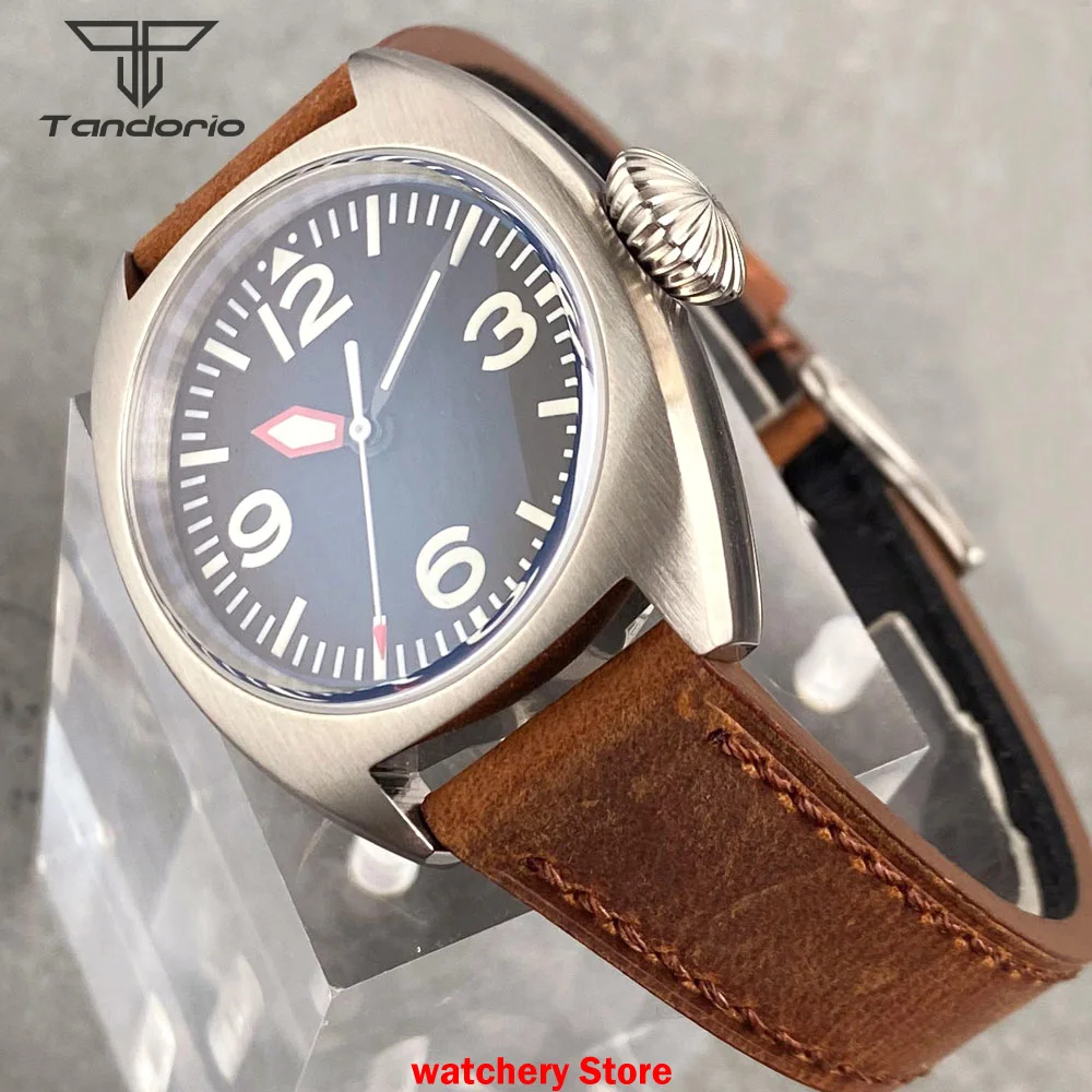 Reloj de pulsera automático Tandorio36mm Pilot NH35A/PT5000 personalizado, reloj de acero resistente al agua de 200M, correa de gofre de cristal de zafiro con cúpula AR