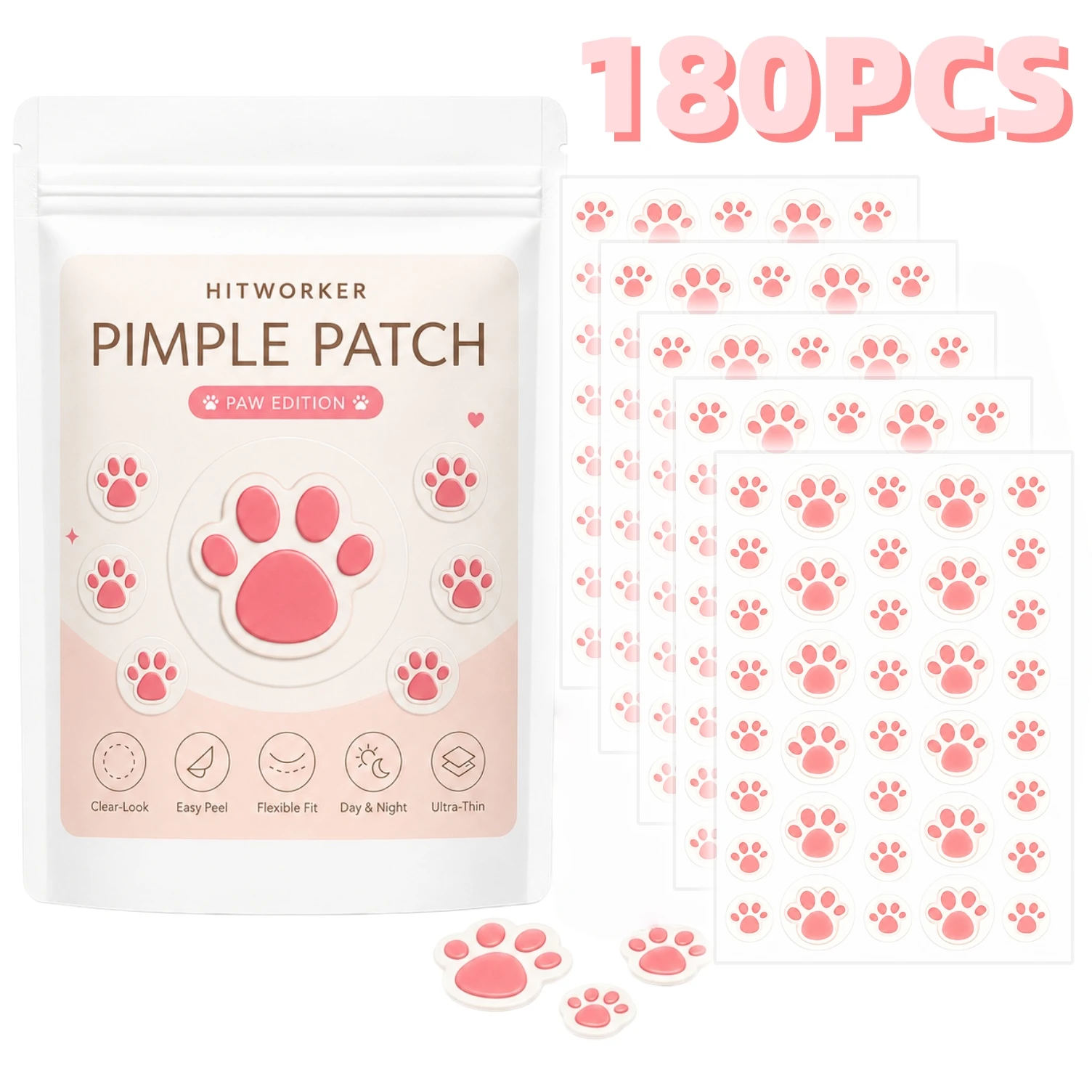 180PCS Pimple Cover Patches, Clear-Look Hydrocolloid Beauty Patches For Day And Night Use, Easy Peel Spot Cover