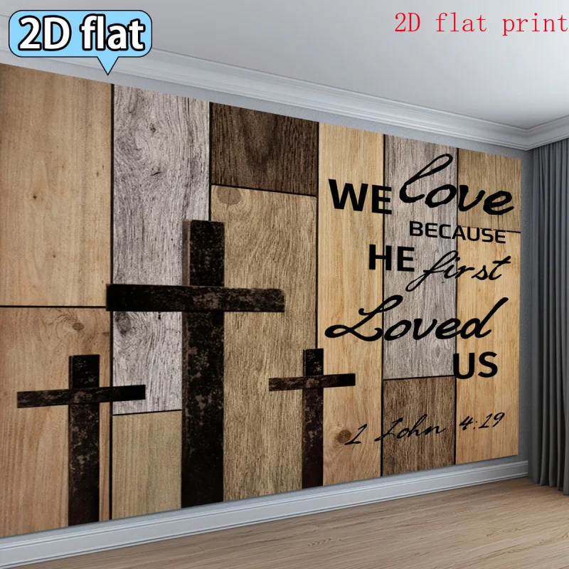 Christian Wall Art Rustic Wood Grain Tapestry Bible Verse Scripture Love Decor Canvas Print Inspirational Home Decoration