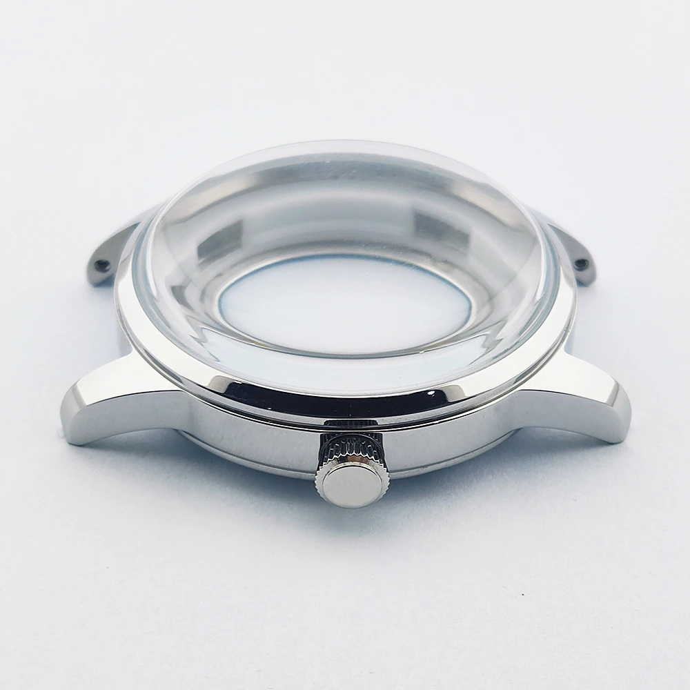 Cassa per orologio da cocktail da 40 mm Custodia nh35 senza logo Custodia in vetro minerale rosa/argento adatta al movimento automatico NH35/NH36/NH38 con quadrante da 35 mm