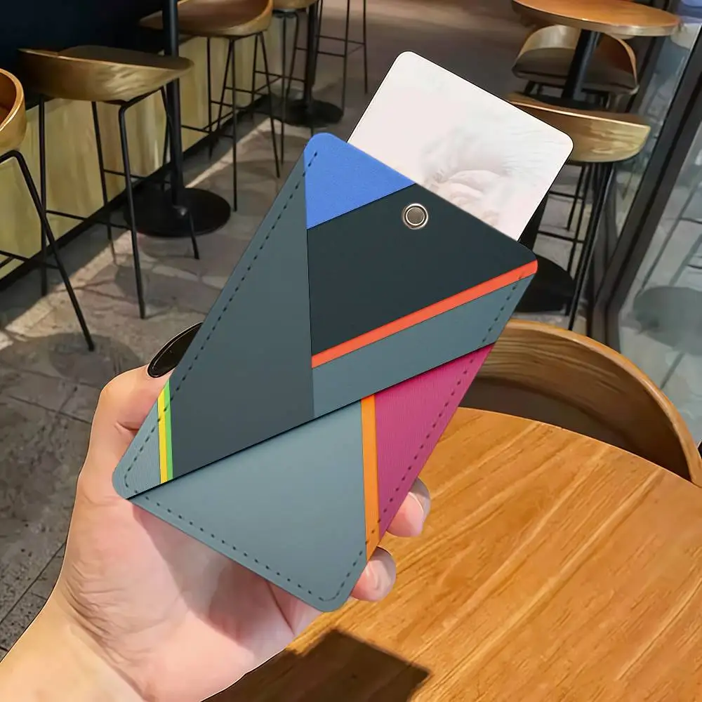 Cute Geometric Shapes PU  Card Holder With Keychain For Bank card,Subway, Bus Card ,Access Card Protective Case