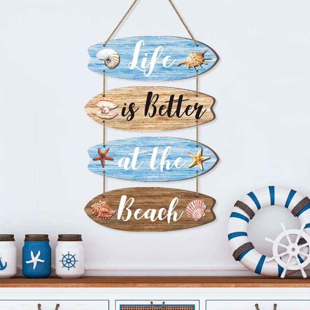 

Rustic Vintage Wooden Beach Sign Beach Theme Nautical Surfboard Hanging Pendant Decorative Ocean Coastal Wall Decor Cafe Bar