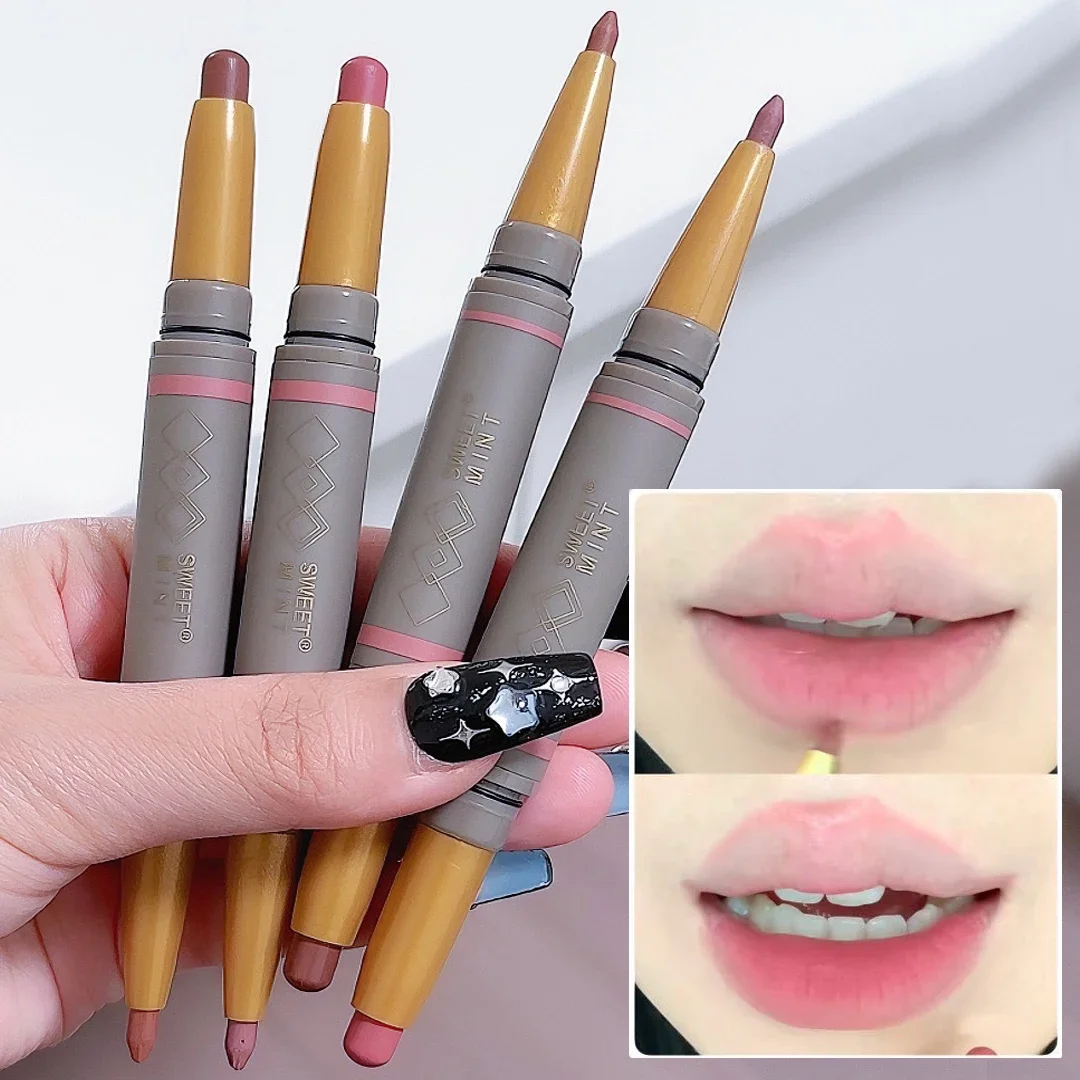 Dwustronna matowa kredka do ust Nude Brown Pink Contour Tint Lipstick Lasting Non-stick Cup Lipliner Pen Lips Makeup Cosmetic