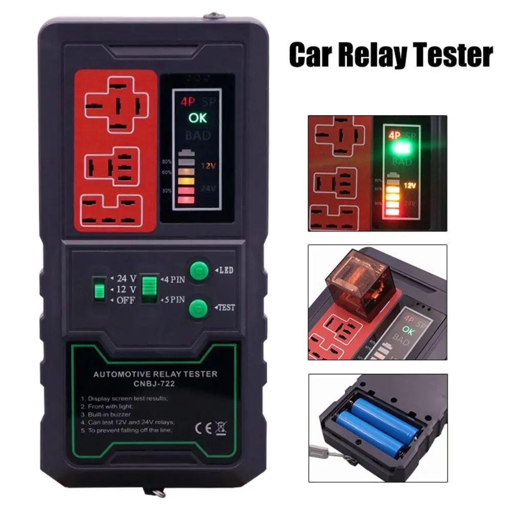 

12V 24V Car Relay Tester Universal with Lighting Electronic Automotive Relay Tester LED Display Portable Auto Battery Checker