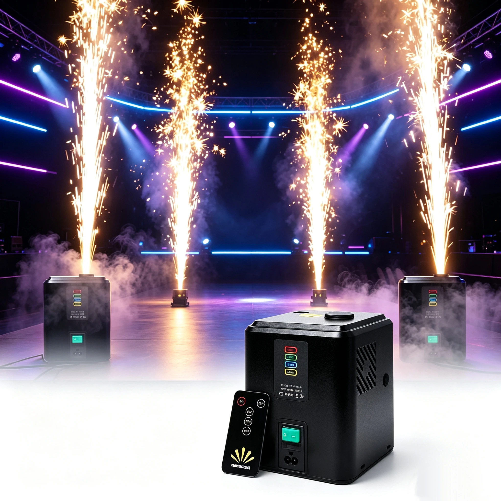 Professional 350W Dry Ice Spark Machine with 3 Meters Remote - Stage Party Wedding DJ Equipment