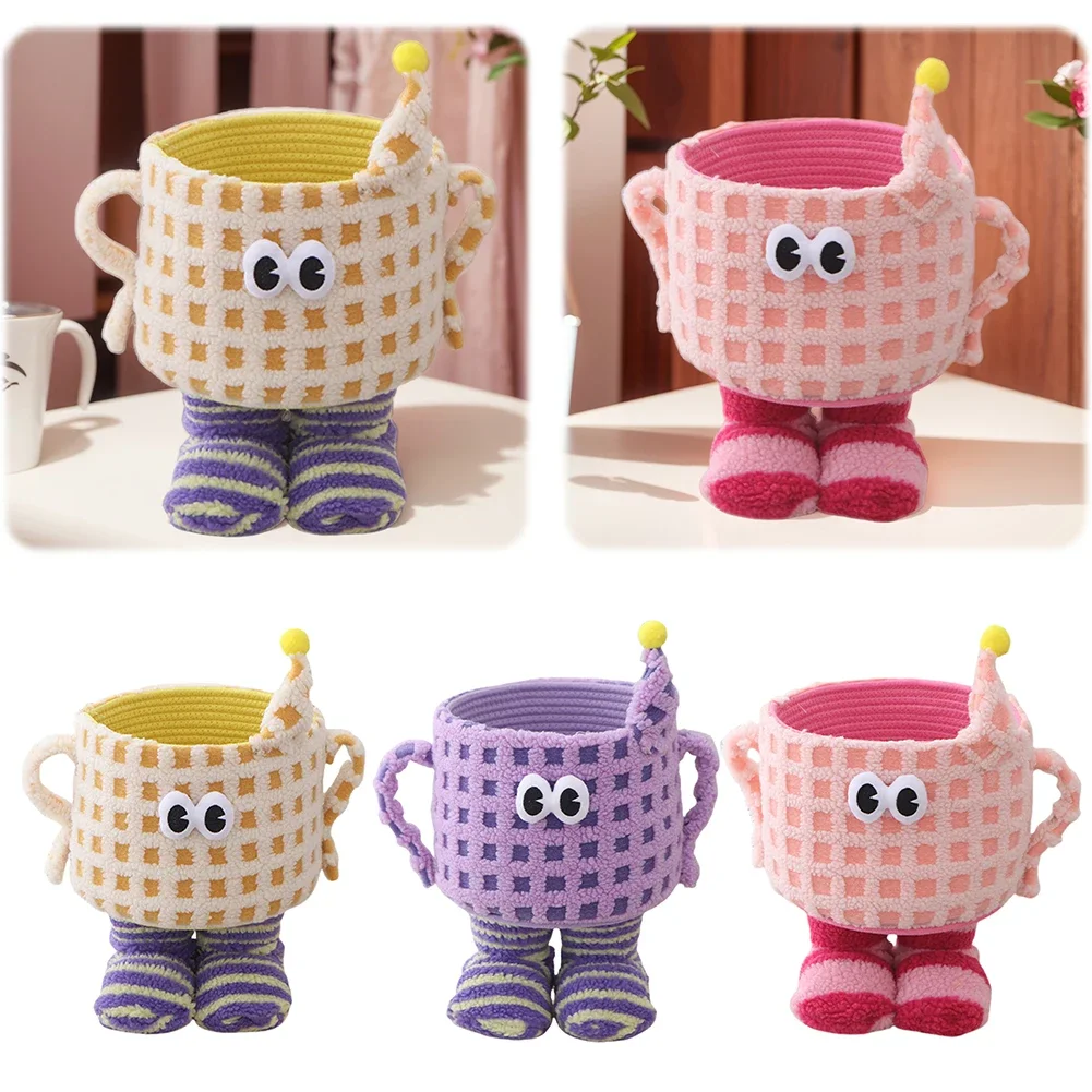 

Cotton Rope Monster Storage Basket with Legs Cute Sorting Basket Tea Cup Head Desktop Storage Basket for Living Room Bedroom