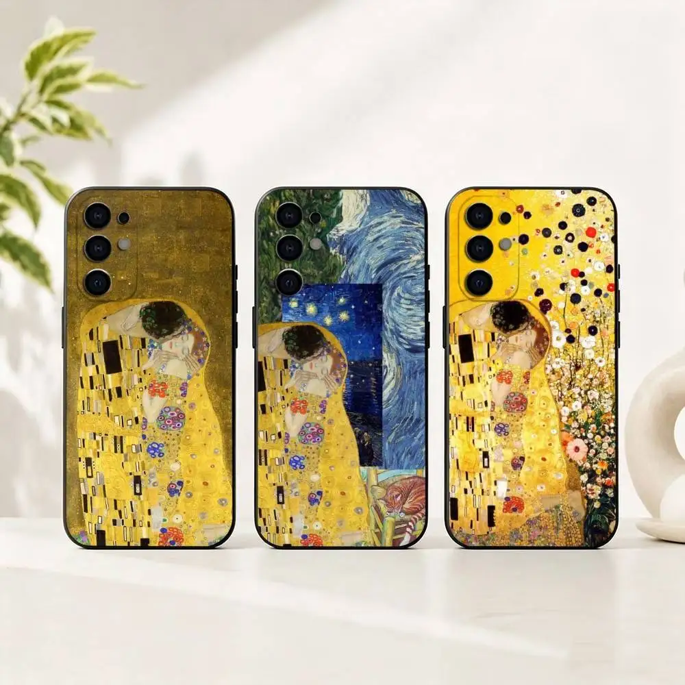 G-Gustav Klimt The Kiss Painting gift Phone Case For Samsung S25,S24,S21,S22,S23,S30,Ultra,S20,Plus,Fe,Soft Silicone Black Cover