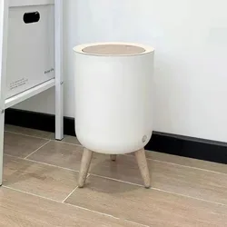 Simple High-Leg Trash Can Press-Type Lid Multipurpose Large Capacity for Kitchen Home Bedroom Bathroom Trash Can Garbage Dustbin