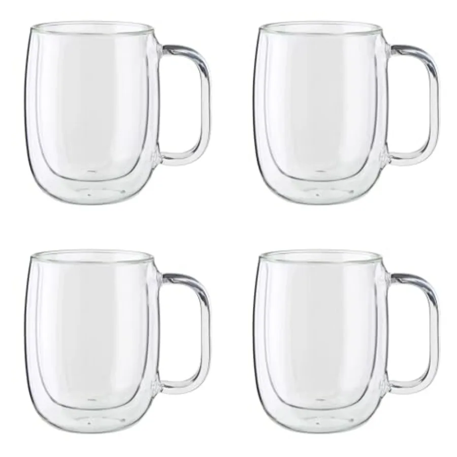 

Sorrento Plus 4piece DoubleWall Glass Insulated Coffee Mug Set 12 oz 355 ml Clear Design for Home and Office Use Keeps Drinks H