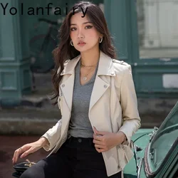 White Real Leather Jacket Women Genuine Sheepskin Leather Jackets for Women 2024 New Fashion Biker Coats chaqueta de cuero mujer