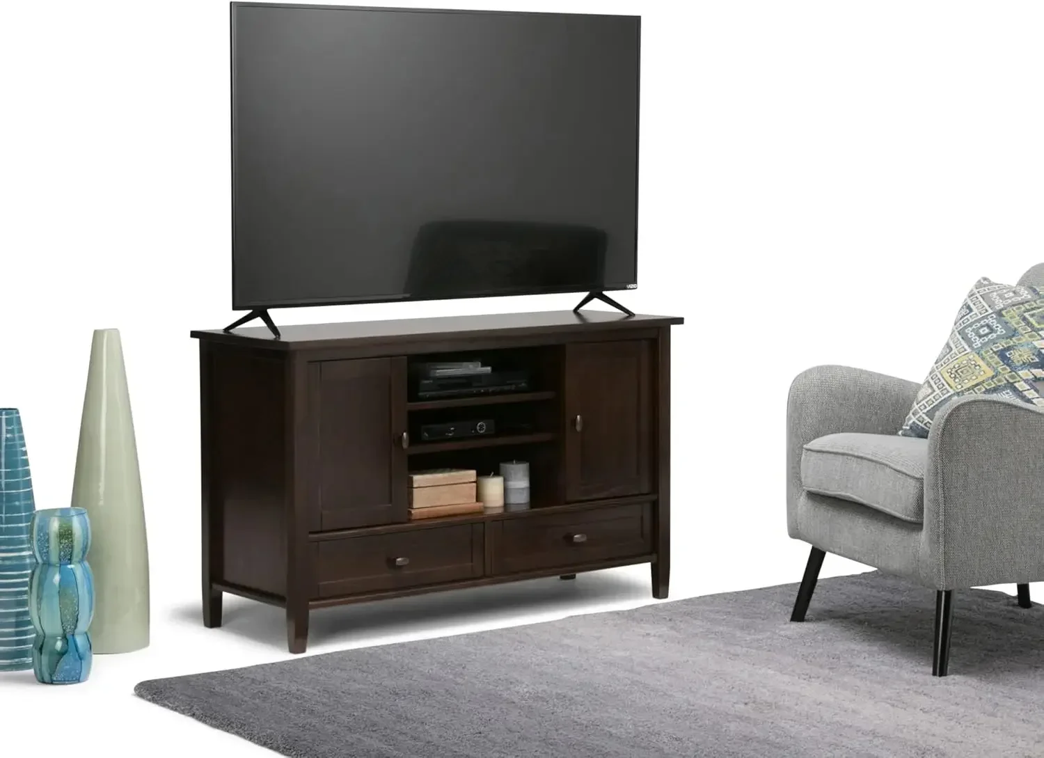 SIMPLIHOME Warm Shaker SOLID WOOD Wide Transitional TV Media Stand for TVs For the Living Room and Entertainment Center